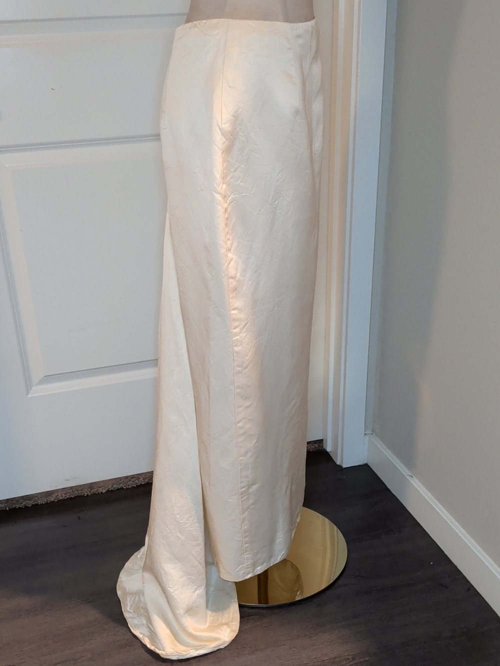 Vintage 60s Ivory Satin Fitted Maxi Skirt w/ Train Wedding Bridal MCM